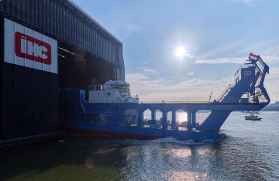 Hussein Tantawy being launched at the IHC shipyard in the Netherlands