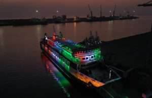The ferry Voyage Symphony alongside the new ro-pax berth at Hazira port