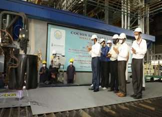 Officials from Cochin Shipyard and Asko Maritime conducted the plate cutting ceremony for two autonomous electric ferries
