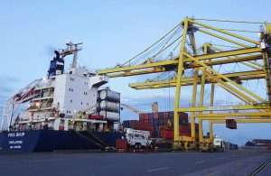 The 628 TEU container ship Pira Bhum making its maiden call at MCT