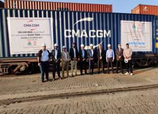 The launch of the second weekly block train operated by DICT and CMA CGM