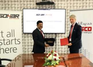 Mark Geilenkirchen, CEO, Sohar Port, and Sasikumar Moorkanat, Managing Director and Chief Executive of Misco signing the land use and berth development agreement