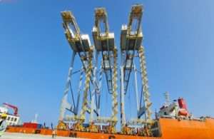 The three new cranes arriving at the Port of Berbera