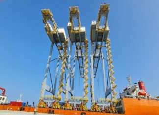 The three new cranes arriving at the Port of Berbera