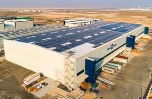 A solar-powered rooftop and a viewing platform were installed 20 m off the ground on GAC’s Dubai South contract logistics facility.