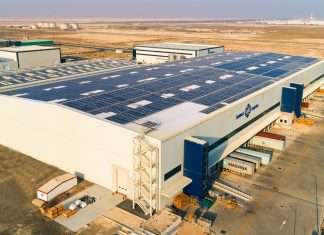 A solar-powered rooftop and a viewing platform were installed 20 m off the ground on GAC’s Dubai South contract logistics facility.