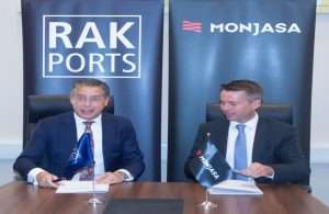 RAK Ports CEO, Roger Clasquin, and Monjasa CEO, Anders Østergaard, signing the strategic agreement in Ras Al Khaimah