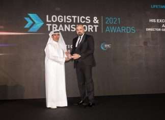 HE Engineer Ali Al Suwaidi, Director General, Ajman Free Zone, receiving his Lifetime Achievement Award, Logistics and Transport 2021