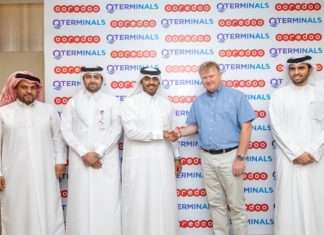QTerminals and Ooredoo executives marking the completion of Phase 1 of the 5G coverage of Hamad Port’s CT 2 facility