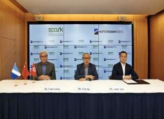 Eric Ip (centre), Group Managing Director of Hutchison Ports, Andy Tsoi (right), Managing Director, Middle East and Africa Division and Cody Leung (left), Group General Counsel & Corporate Development Director of the company attended the online signing ceremony