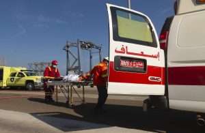 The emergency response drill underway in Sohar port
