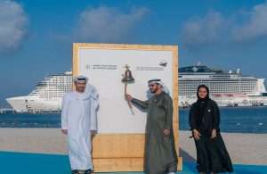 His Highness Sheikh Hamdan Bin Zayed Al Nahyan rang the bell to mark the official inauguration of the new jetty, with Captain Mohamed Juma Al Shamisi, Managing Director and Group CEO, AD Ports Group; and Noura Rashid Al Dhaheri, Managing Director - Cruise Business, AD Ports Group also in attendance