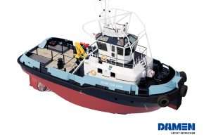 A computer generated image of the Stan Tug 2309 that Albwardy Damen will build at its Sharjah shipyard for Tidewater