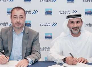 Rüchan Civgin, Commercial Director of Samar Shipyards, and Capt. Adil Banihammad, Head of Maritime Cluster at Abu Dhabi Ports, signing the contract for the new tug in Dubai