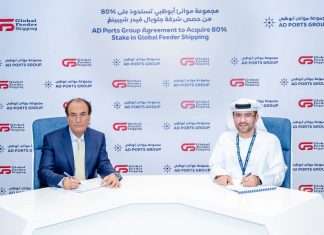 The signing ceremony for the deal for AD Ports to take an 80% stake in GFS