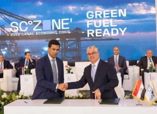 Waleid Gamal El-Dein, Chairman of SCZONE and Steven Yoogalingam, CEO and Managing Director of SCCT, signing the terminal expansion concession agreement in Sharm el Sheikh