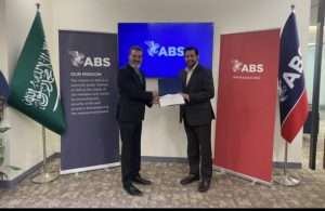 George Vassiliades , CSM Managing Director, Gulf Region and Syed Anwar, ABS Principal Surveyor, Saudi Arabia, with the new HSQE certificate