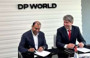 Mike Bhaskaran, Group Chief Technology Officer, Digital Technology, DP World and Murat Seitpesinov, Chairman of the Integral Petroleum Group signing the new agreement