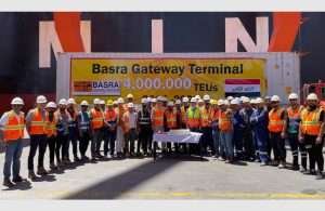 BGT staff celebrating the terminal handling its 4 millionth TEU