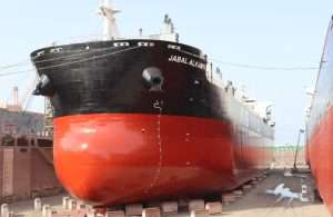 The bulk carrier Jabal Al Kawr after application of the silicone coating at Asyad Drydock in Duqm