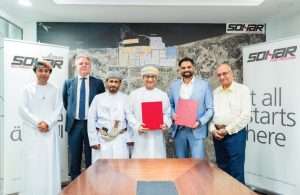 Sohar Port and Freezone and Elite Hazardous Waste Management Solution executives signing the land lease agreement