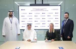 From left to right: Captain Mohamed Al Yahyaei, Chief Harbour Master, AD Ports Group; Othman Al Khouri, Acting Executive Director, Corporate Authority, AD Ports Group; Anna-Karin Rosén, Managing Director of Saab, UAE; Killian Swift, Executive Vice President, Head of Region, Middle East and Africa, Saab