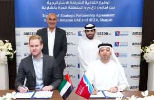 The lease agreement being signed between Hamriyah Free Zone and Amazon UAE