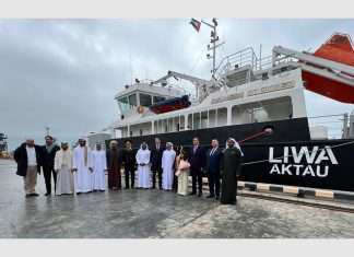 A naming ceremony for the two recently acquired tankers took place in Aktau, Kazakhstan, attended by a number of VIP guests and dignitaries including Nurlan Nogayev, Akim of Mangistau Region; H.E. Dr. Mohamed Saeed Mohamed Alariqi, Ambassador of the UAE to Kazhakstan; Capt. Mohamed Juma Al Shamisi, Managing Director and Group CEO of AD Ports Group; and Magzum Mirzagalyev, Chairman of the Management Board of KMG