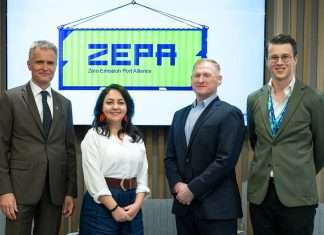 Tiemen Meester, Group COO of Ports & Terminals, DP World; Sahar Rashidbeigi, Global Head of Decarbonisation, APM Terminals; Jack Craig, Global Head of Technical, APM Terminals; and Piotr Konopka, Group VP, Global Decarbonisation & Energy Programmes, DP World