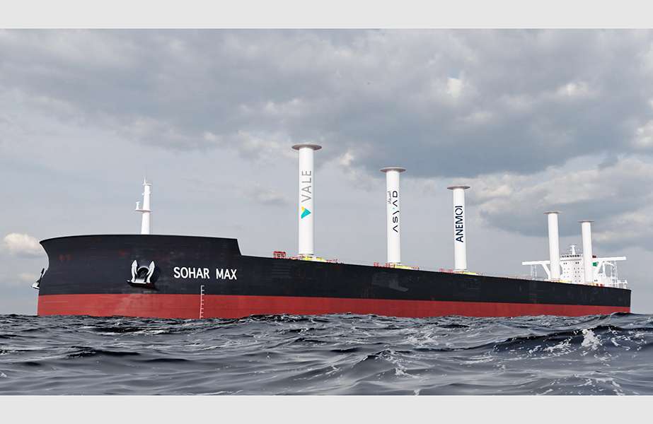 04-15Jan2004 A computer generated representation of the bulk carrier Sohar Max fitted with rotor sails