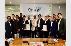 Executives from PSA and GRIL signing the joint agreement to operate the rail connected logistics park in Indore