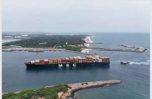MSC Ingrid entering Hambantota port on its maiden voyage