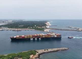 MSC Ingrid entering Hambantota port on its maiden voyage