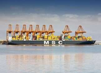 Ane Maersk on its maiden call at Jebel Ali in Dubai