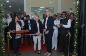 Norway’s Ambassador to India, May-Elin Stener (left) joins Annette Holte, President, Kongsberg Maritime India, and guests at the official opening of the company’s new facility in Kochi