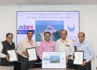 Contract signing for the building of three new tugs at UCSL shipyard in Cochin