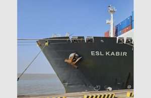 The containership ESL Kabir making the inaugural call of the new EVGI service at Mundra
