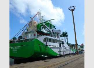 The bulk carrier Misje Rose alongside at Colombia Dockyard after its official delivery
