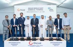 Executives from JAFZA, DP World and Oscar Middle East at the groundbreaking ceremony for the new liquid bulk terminal at Jebel Ali Free Zone (Jafza), which envisages a total project investment of AED 150 million