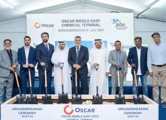 Executives from JAFZA, DP World and Oscar Middle East at the groundbreaking ceremony for the new liquid bulk terminal at Jebel Ali Free Zone (Jafza), which envisages a total project investment of AED 150 million