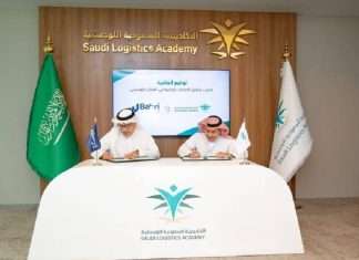 Hisham AlKhaldi, Chief Support Officer at Bahri and Dr. Abdullah Alabdulkarim, CEO of SLA, signing the new agreement between the two organisations