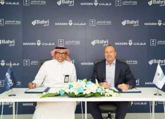 Eng. Ahmed Ali Al Subaey, CEO of Bahri, and Bob Wilt, CEO of Ma’aden, signing the cooperation agreement