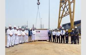Executives from ASRY and Bapco gather for the keel laying ceremony for the two new bunker barges