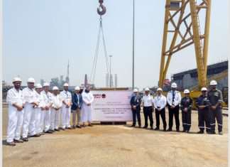 Executives from ASRY and Bapco gather for the keel laying ceremony for the two new bunker barges