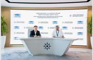 Captain Mohamed Juma Al Shamisi, Managing Director and Group CEO, AD Ports Group and You Ruikai, Chairman of ZMPC, signing the contracts to supply STS and RTG cranes to terminal development projects in Africa
