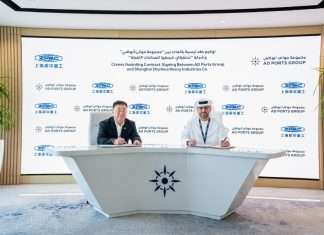 Captain Mohamed Juma Al Shamisi, Managing Director and Group CEO, AD Ports Group and You Ruikai, Chairman of ZMPC, signing the contracts to supply STS and RTG cranes to terminal development projects in Africa