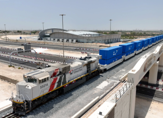 Borouge containers being transported by Etihad Rail