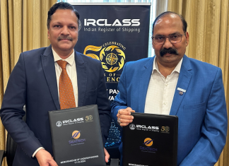 P K Mishra, Managing Director of IRS and G. S. Chopra, Managing Director, of SeaTech signing the MOU