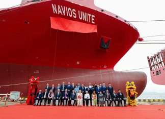 The christening ceremony for Navios Unite, one of two container vessels which will be integrated into the Unifeeder fleet
