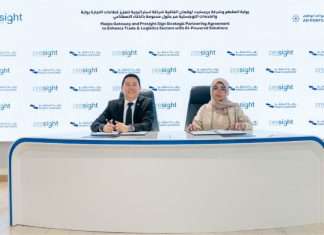 Dr. Noura Al Dhaheri, CEO of Maqta Gateway and Thomas Pramotedham, CEO of Presight sign the cooperation agreement between the two Abu Dhabi based companies